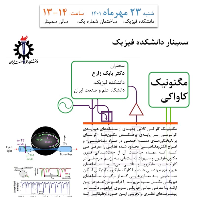 سخنرانی علمی آقای دکتر زارع در دانشکده فیزیک