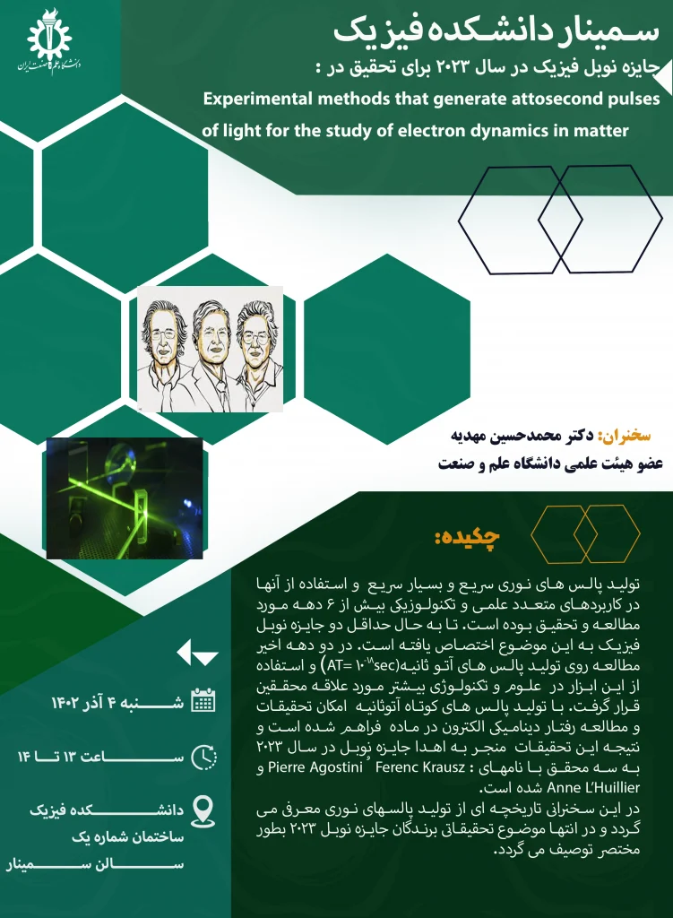 سخنرانی آقای دکتر محمدحسین مهدیه عضو هیئت علمی دانشگاه علم و صنعت در دانشکده فیزیک