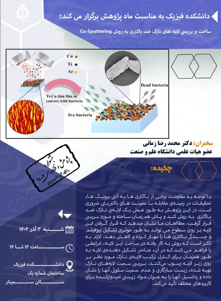 سمینار ساخت و بررسی لایه‌های نازک صد باکتری به روش Co-Sputtering